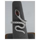 Sterling Silver Garnet Snake Wrap Ring Hallmarked