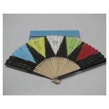 Vtg Folding Hand Fan WMulticolored Panels