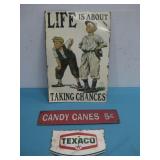 Metal Texaco Piece W/2 Tin Taking Chances See Info