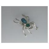 Vtg S.S. Tested Dual Turq. Cabochon Spider Pendant