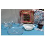 Two Decorative Pillows & Assorted Glassware See