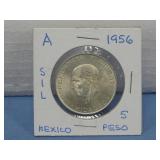 1956 Mexico 5 Peso  72% Silver