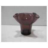 Vtg  Amethyst Purple Ruffled Top  Glass Vase 5'