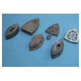 Assorted Vtg Cast Iron Sad Irons & Trivets See