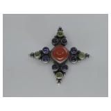 Vtg S.S Multistone Gemstone Brooch Hallmarked