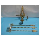 Three Vtg Brass Toasting Forks & Wall Sconce See