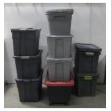 Thirteen Plastic Storage Bins W/Lids See Info