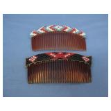 Set Of Two Vtg. Beaded Hair Combs