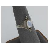 Sterling Silver Oval Moonstone Ring Hallmarked