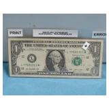 (1) Misaligned Print Error Serial Number $1 Bill