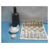 Stone Chess Set, Milk Glass Hen & More See Info