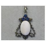 Brass Toned Pendant W/Blue Faceted Crystals&