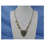 Vtg. Brass Filigree Coin Necklace