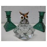 Crystal Candle Holder, Green Glass Candle Holders