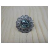 Vtg S.S. N/A #8 Spiderweb Turq Ring Hallmarked See