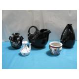 Art Deco Black Pitcher Set, Vtg Japanese See Info