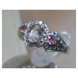 S.S Tourmaline Diamond Halo Hallmarked Ring