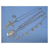 Two Silvertone Necklaces Charm Bracelet & More See
