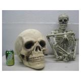 Styrofoam Skull & Plastic Skeleton See Info