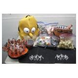 Assorted Halloween Decor & Homer Simpson Mask See