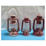 Three Vtg Metal Oil Lanterns Largest 13' See Info