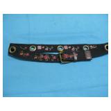 Vtg Y2k Embroidered Floral Belt Blk Canvas See