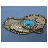 Vtg. Unfinished Nickel silver Buckle W/Turq.,Cab