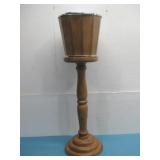 Vtg Wooden Pedestal Stand & Ice Bucket 34' Tall