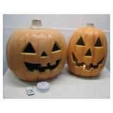 Two Light Up Halloween Jack-O-Lantern Pumpkins See