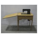 Vtg Wooden Sewing Cabinet & Singer Sewing See