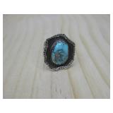Vtg S.S. N/A Turq. Pictomarked Ring 10.66GMS TW