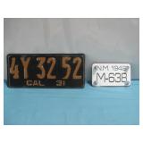 Two License Plates Cal 31, NM 1942