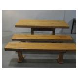 Custom Made Wooden Table W/Two Benches See Info