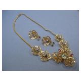 Vtg. Bugbee Nile Rhinestone Necklace & Earring Set