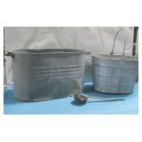 Two Vtg Galvanized Metal Tubs & Cast See Info