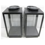 Two Solar Powered Metal & Glass Lanterns See Info