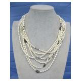 Sterling Silver, Pearl & Gem Multistrand Necklace