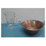 Copper Pot & Vtg 42 Oz Glass Beer Pitcher See Info