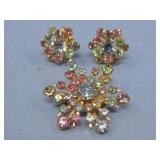 Vtg. Rhinestone Pendant & Earrings Set