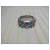 Vtg S.S. N/A Turq. & Coral Pictomarked Ring See