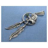Vtg S.S. SW N/A Eagle Feather Stone Pendant