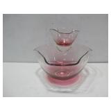 Vtg Pink Glass Chip & Dip Serving Set