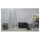 (2) Metal Garden Trellis' (9) Plastic Planters See