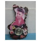 Vtg Wood Slab Clock W/Elvis Collage Powers On See