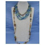 Three Glass & Silver Tone Necklaces