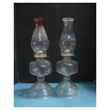 Vintage Clear Glass Oil Lamp Pair See Info