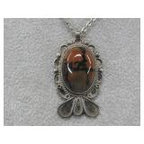 Vtg. Navajo S.S Petrified Wood Pendant 1 5/8'