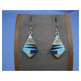 Signed S.S. N/A  Stone Inlay Earrings Hallmarked