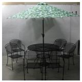 Metal Patio Table & Chairs Set W/ Umbrella See