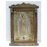 Vtg Framed Tin Embossed Virgin Mary Art See Info